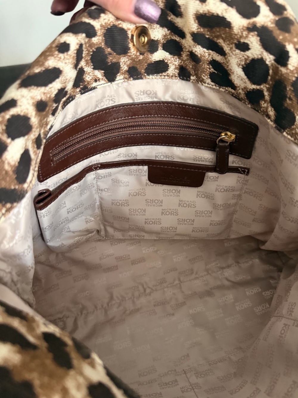Michael Kors Leopard Print Tote with Brown Leather Straps - Picture 4 of 4